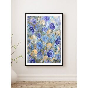 Floral Artwork Blue Purple Yellow Flowers 12x16 Canvas Painting Re-Print wallArt